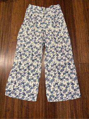 Chelsea & Violet Cream Pants with Blue Floral Print
